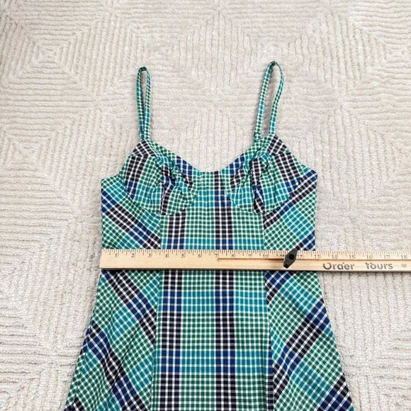 Urban Outfitters Plaid Mini Dress Women's Small Green Blue Gingham Grunge 90s - Picture 7 of 12